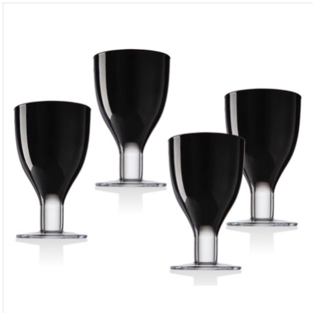 Set of 4 American Future LICORICE 5 Oz Wine Glasses, 5 7/8, Shiny Black,  Black Glass, Wine Goblet 